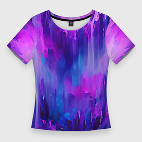 Женская футболка 3D Slim с принтом Purple splashes в Тюмени,  |  | abstraction | blue | bright | brush | multicoloured | paint | pink | purple | splashes | абстракция | арт | брызги | кисть | краска | рисунок | розовый | синий | темный | фиолетовый | яркий