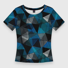 Женская футболка 3D Slim с принтом Сине черный геометрический в Тюмени,  |  | abstract | black | blue and black | blue black | geometric | gray | polygonal | triangles | абстрактный | геометрический | полигональный | серый | сине черный | синий | синий и черный | треугольники | черный