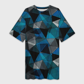 Платье-футболка 3D с принтом Сине черный геометрический в Тюмени,  |  | Тематика изображения на принте: abstract | black | blue and black | blue black | geometric | gray | polygonal | triangles | абстрактный | геометрический | полигональный | серый | сине черный | синий | синий и черный | треугольники | черный
