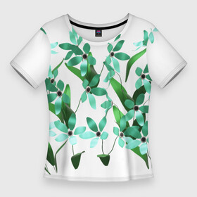 Женская футболка 3D Slim с принтом Flowers green light в Тюмени,  |  | blooms | blossom | florets | green | green flowers | plants