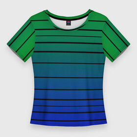 Женская футболка 3D Slim с принтом Черные полосы на синем, зеленом градиенте в Тюмени,  |  | black stripes | blue | gradient | green | horizontal | lines | minimalism | ombre | simple | striped | stripes | горизонталь | градиент | зеленый | линии | минимализм | омбре | полосатый | полосы | простой | синий | черные полосы