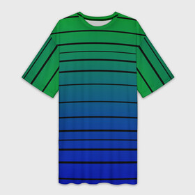 Платье-футболка 3D с принтом Черные полосы на синем, зеленом градиенте в Тюмени,  |  | black stripes | blue | gradient | green | horizontal | lines | minimalism | ombre | simple | striped | stripes | горизонталь | градиент | зеленый | линии | минимализм | омбре | полосатый | полосы | простой | синий | черные полосы