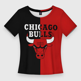 Женская футболка 3D Slim с принтом Чикаго Буллз black  red в Тюмени,  |  | basketball | chicago bulls | баскетбол | быки | чикаго буллз