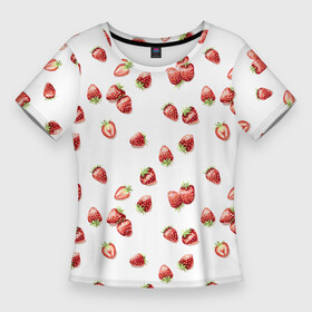 Женская футболка 3D Slim с принтом Клубничка, паттерн в Тюмени,  |  | berries | harvest | pattern | strawberry | summer | vegan | веган | клубника | клубничка | лето | огород | паттерн | правильное питание | россыпь | сад | урожай | ягоды