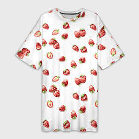 Платье-футболка 3D с принтом Клубничка, паттерн в Тюмени,  |  | Тематика изображения на принте: berries | harvest | pattern | strawberry | summer | vegan | веган | клубника | клубничка | лето | огород | паттерн | правильное питание | россыпь | сад | урожай | ягоды
