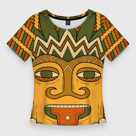 Женская футболка 3D Slim с принтом Polynesian tiki CHILLING в Тюмени,  |  | africa | bora bora | fiji | hawaii | island | nature | ocean | polynesia | samoa | tahiti | tiki | африка | гаваи | истукан | лето | орнамент | острова | пляж | полинезия | серфинг | тики | тропики | туризм | этнический