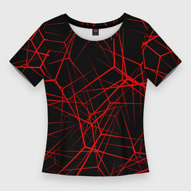 Женская футболка 3D Slim с принтом Intersecting red rays в Тюмени,  |  | horizontal | intersection | minimalist | parallel | red | stripe | vertical | вертикальный | горизонтальный | красный | минималистский | параллельный | пересекающийся | пересечение | полоса