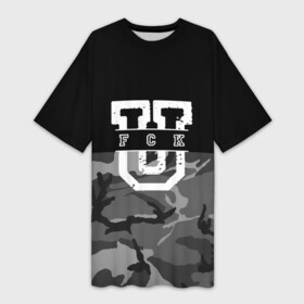 Платье-футболка 3D с принтом FCK gray military в Тюмени,  |  | Тематика изображения на принте: camouflage | censored | dark | fck | gray | military | phrase | text | аббревиатура | буквы | военный | камуфляж | латиница | мат | надпись | серый | слово | текст | темный | фраза