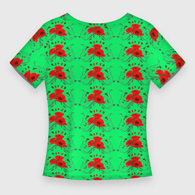 Женская футболка 3D Slim с принтом Blooming red poppies в Тюмени,  |  | background | beauty | color | colorful | floral | green | natural | petals | plant | wild | дикий | естественный | зеленый | красные | красота | красочные | лепестки | маки | растение | фон | цвет | цветочный