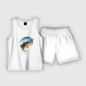 Детская пижама с шортами хлопок с принтом Ловля окуня на блесну в Тюмени,  |  | baubles | fin | fish | fishing | fishing line | jaw | блесна | леска | окунь | пасть | плавник | рыба | рыбалка