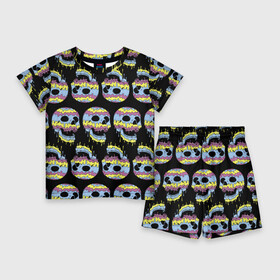 Детский костюм с шортами 3D с принтом Прикольные красочные черепа  паттерн в Тюмени,  |  | color | jaw | neon | pattern | skull | teeth | зубы | неон | пасть | паттерн | цвет | череп