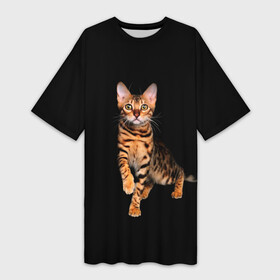 Платье-футболка 3D с принтом Бенгальский котенок в Тюмени,  |  | bengal cat | бенгал | бенгальская кошка | бенгальский кот | бенгальский котенок | порода бенгал | снежный бенгал