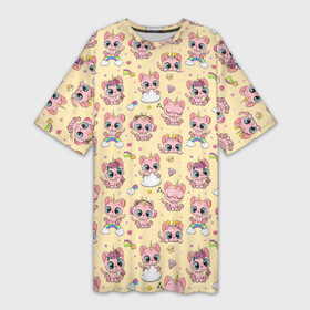 Платье-футболка 3D с принтом котята  единороги на облачках в Тюмени,  |  | Тематика изображения на принте: единорог | единороги | кот | котенок | котик | котята | облака | радуга