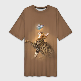 Платье-футболка 3D с принтом Бенгал котенок в Тюмени,  |  | bengal cat | бабочка | бенгал | бенгальская кошка | бенгальский кот | бенгальский котенок | порода бенгал | снежный бенгал