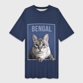 Платье-футболка 3D с принтом Снежный бенгал в Тюмени,  |  | bengal cat | бенгал | бенгальская кошка | бенгальский кот | бенгальский котенок | порода бенгал | снежный бенгал
