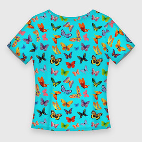 Женская футболка 3D Slim с принтом Colorful butterflies в Тюмени,  |  | beautiful | blue | butterfly | green | insect | nature | pattern | pink | purple | rainbow | summer | wings | yellow | бабочки | желтый | зеленый | красивый | красочные | крылья | летний | насекомое | природа | радуга | розовый | синий | узор