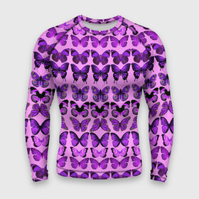 Мужской рашгард 3D с принтом Purple butterflies в Тюмени,  |  | Тематика изображения на принте: background | beautiful | colorful | insect | pattern | wings | бабочки | красивый | красочные | крылья | насекомое | узор | фиолетовый | фон
