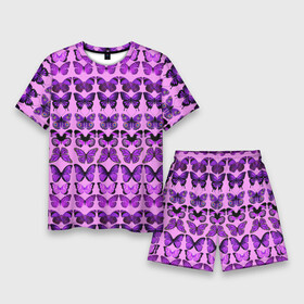 Мужской костюм с шортами 3D с принтом Purple butterflies в Тюмени,  |  | Тематика изображения на принте: background | beautiful | colorful | insect | pattern | wings | бабочки | красивый | красочные | крылья | насекомое | узор | фиолетовый | фон