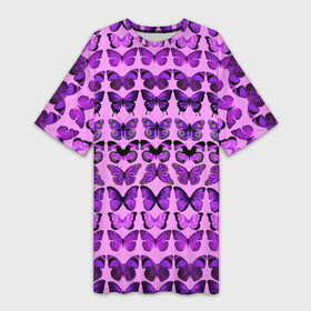 Платье-футболка 3D с принтом Purple butterflies в Тюмени,  |  | Тематика изображения на принте: background | beautiful | colorful | insect | pattern | wings | бабочки | красивый | красочные | крылья | насекомое | узор | фиолетовый | фон