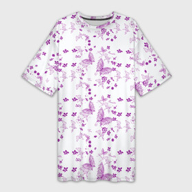 Платье-футболка 3D с принтом Butterfly pattern в Тюмени,  |  | Тематика изображения на принте: background | beautiful | colorful | insect | purple | wings | бабочки | красивый | красочные | крылья | насекомое | узор | фиолетовый | фон