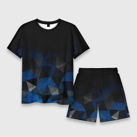 Мужской костюм с шортами 3D с принтом Черно синий геометрический в Тюмени,  |  | abstract | black | black and blue | blue | geometric | gradient | gray | ombre | polygonal | triangles | абстрактный | геометрический | градиент | омбре | полигональный | серый | синий | треугольники | черно синий | черный | черный и синий