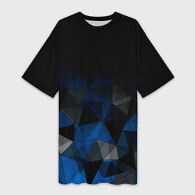 Платье-футболка 3D с принтом Черно синий геометрический в Тюмени,  |  | abstract | black | black and blue | blue | geometric | gradient | gray | ombre | polygonal | triangles | абстрактный | геометрический | градиент | омбре | полигональный | серый | синий | треугольники | черно синий | черный | черный и синий