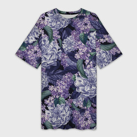Платье-футболка 3D с принтом Ночная Сирень в Тюмени,  |  | flowers | summer | букет | лето | ночная | природа | растение | сад | садоводство | сирень | флора | цветы