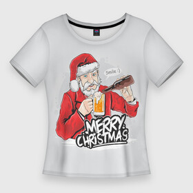 Женская футболка 3D Slim с принтом Не грусти Санта, накати в Тюмени,  |  | дед мороз | новый год | санта клаус
