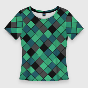 Женская футболка 3D Slim с принтом Зеленый клетчатый узор Изумрудный в Тюмени,  |  | в клетку | геометрический узор | зеленый | зеленый узор | клетка | клетчатый