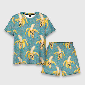 Мужской костюм с шортами 3D с принтом Леопардовый банан паттерн в Тюмени,  |  | банан | бананы | еда | леопардовый принт | паттерн | прикольный принт | фрукты