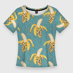 Женская футболка 3D Slim с принтом Леопардовый банан паттерн в Тюмени,  |  | банан | бананы | еда | леопардовый принт | паттерн | прикольный принт | фрукты