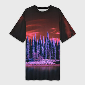 Платье-футболка 3D с принтом Абстрактный фиолетовый лес и тёмная река в Тюмени,  |  | abstraction | art | artwork | colorful | colors | dark | darkness | forest | graphics | patterns | river | surrealism | sweethuman | sweethumen | абстракция | арт | графика | искусство | лес | разноцветный | река | сюрреализм | темнота | тьма | узоры | цв