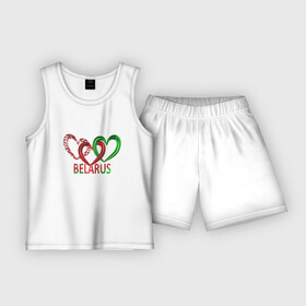 Детская пижама с шортами хлопок с принтом Беларусь: флаг из сердечек в триколоре в Тюмени,  |  | 3д | беларусь | путешествие | сердечки | туризм | флаг