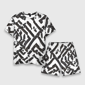 Мужской костюм с шортами 3D с принтом Маскировочные узоры в Тюмени,  |  | black | disguise | gray | lines | pattern | stripes | white | белый | маскировка | полосы | серый | узоры | чернобелый | черный