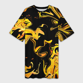 Платье-футболка 3D с принтом Огненная лава флюид в Тюмени,  |  | абстракция | волна | жёлтый | жидкость | лава | огонь | оранжевый | пламя | разводы | флюид | чёрный