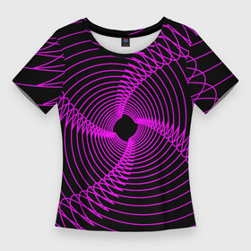 Женская футболка 3D Slim с принтом Неоновая светящаяся спираль в Тюмени,  |  | Тематика изображения на принте: геометрия | неон | неоновая | неоновое | неоновый | свечение | спирали | спираль | фиолет