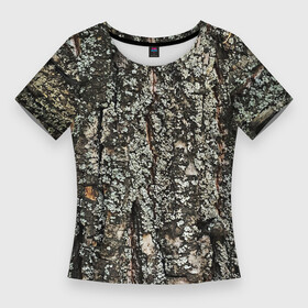 Женская футболка 3D Slim с принтом Фактура дерева в Тюмени,  |  | грубый | грубый рисунок | дерево | для охоты | для прогулок | для путешествий | для рыбалки | защита природы | зож | камуфляж | кора | коричневый | мох | природа | природный | текстура | экологи