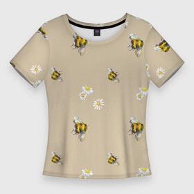 Женская футболка 3D Slim с принтом Цветы Ромашки и Пчёлы в Тюмени,  |  | flowers | summer | букет | лето | насекомые | природа | пчела | пчёлы | растение | ромашки | сад | садоводство | узор | флора | цветы
