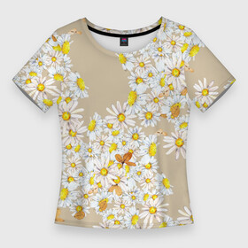 Женская футболка 3D Slim с принтом Букет Нарисованных Цветущих Ромашек в Тюмени,  |  | flowers | summer | букет | лето | нарисованные | природа | растение | ромашки | сад | садоводство | узор | флора | цветущие | цветы