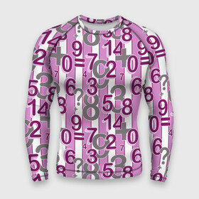 Мужской рашгард 3D с принтом Бело розовый узор Арифметика в Тюмени,  |  | арифметика | детский принт | математика | полосатый узор | розовый | цифры | школьный узор