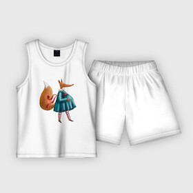Детская пижама с шортами хлопок с принтом Беременная лисица в Тюмени,  |  | Тематика изображения на принте: лис | лиса | лиса в платье | лисица | модница