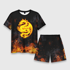 Мужской костюм с шортами 3D с принтом Огнедышащий дракон и пламя в Тюмени,  |  | Тематика изображения на принте: дракон | дым | костер | огонь | пламя | символ