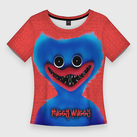 Женская футболка 3D Slim с принтом Хаги Ваги на красном фоне в Тюмени,  |  | huggy woggy | huggy wuggy | play time | playtime | poppy | poppy playtime | хагги вагги | хаги ваги