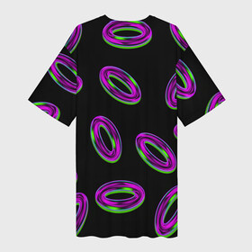 Платье-футболка 3D с принтом Неоновые кольца на черном фоне в Тюмени,  |  | neon | блестящий | геометрия | кольцо | неон | овал