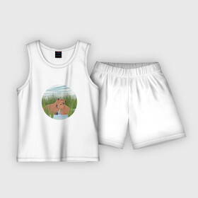 Детская пижама с шортами хлопок с принтом Водосвинки капибары в Тюмени,  |  | capybara | водосвинка | водосвинки | грызун | грызуны | капибара | капибары | милые | пара