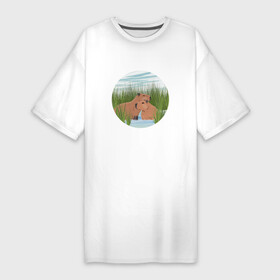 Платье-футболка хлопок с принтом Водосвинки капибары в Тюмени,  |  | capybara | водосвинка | водосвинки | грызун | грызуны | капибара | капибары | милые | пара