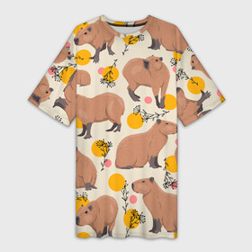 Платье-футболка 3D с принтом Милая капибару паттерн в Тюмени,  |  | Тематика изображения на принте: capybara | patern | pattern | водосвинка | грызун | грызуны | капибара | капибары | патерн | паттерн