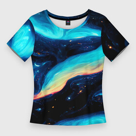 Женская футболка 3D Slim с принтом Космические просторы  Абстракция в Тюмени,  |  | abstraction | art | black | blue | bright | dark | galaxy | multicoloured | neon | space | stars | universe | абстракция | арт | вселенная | галактика | звезды | космос | неоновый | разноцветный | синий | темный | черный | яркий