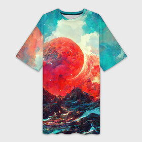 Платье-футболка 3D с принтом Огненный шторм в Тюмени,  |  | art | blue | bright | element | epic | fire | flame | nature | ocean | red | sea | sky | storm | thunder | арт | буря | красный | масштабный | море | небо | огонь | океан | пламя | природа | синий | стихия | фееричный | шторм | эпично | яркий