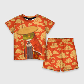 Детский костюм с шортами 3D с принтом Самурай хранитель в Тюмени,  |  | воин | жаба | лягуха | лягушка | самурай | старый самурай | япония